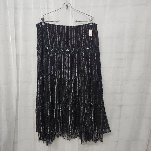 Majick Skirt Midi Black Metallic Lace Tiered Fairy Whimsigoth Sequins XL NWT - Picture 1 of 11